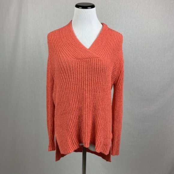 Caslon Nordstrom Coral Ribbed V-neck Sweater - Picture 4 of 6